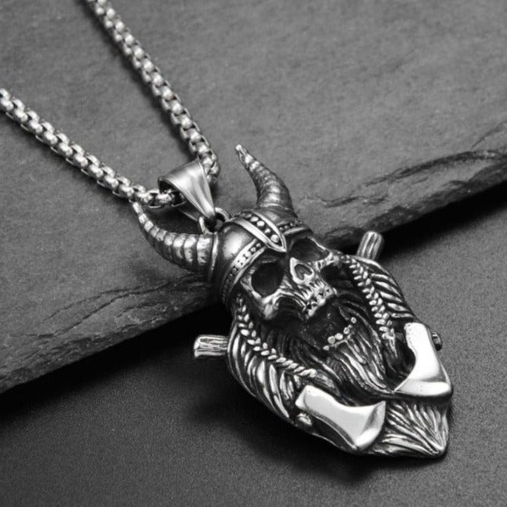 Nightclub bar hip-hop rock warrior skull stainless steel necklace